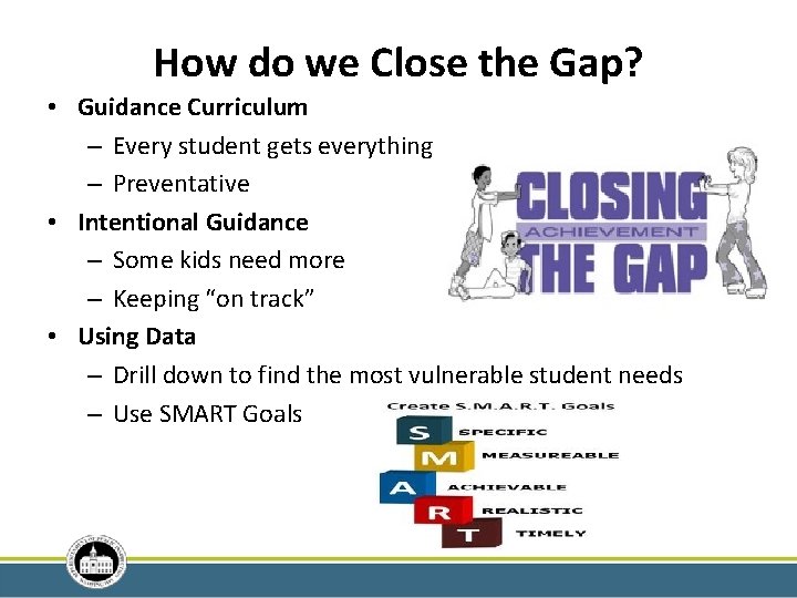 How do we Close the Gap? • Guidance Curriculum – Every student gets everything