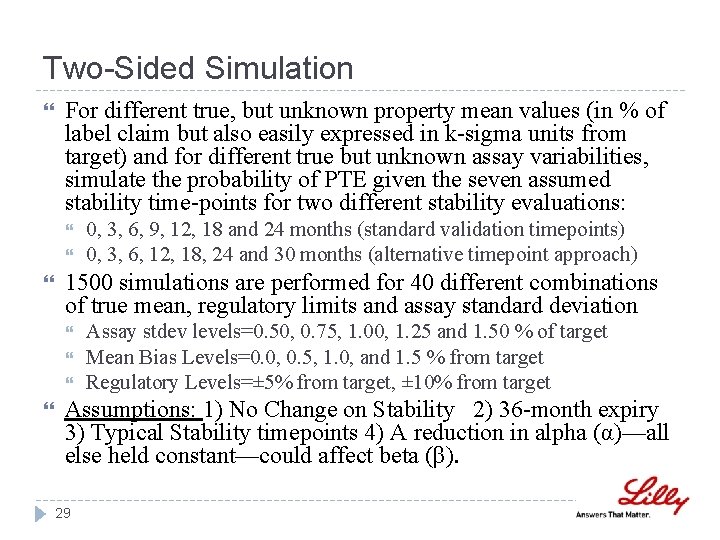 Two-Sided Simulation For different true, but unknown property mean values (in % of label Two-Sided Simulation For different true, but unknown property mean values (in % of label