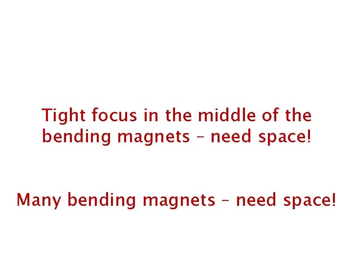 Tight focus in the middle of the bending magnets – need space! Many bending