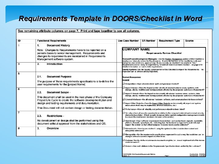 Requirements Template in DOORS/Checklist in Word 