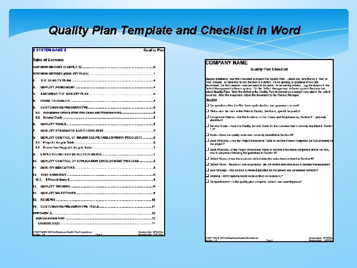 Quality Plan Template and Checklist in Word 