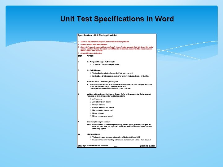 Unit Test Specifications in Word 
