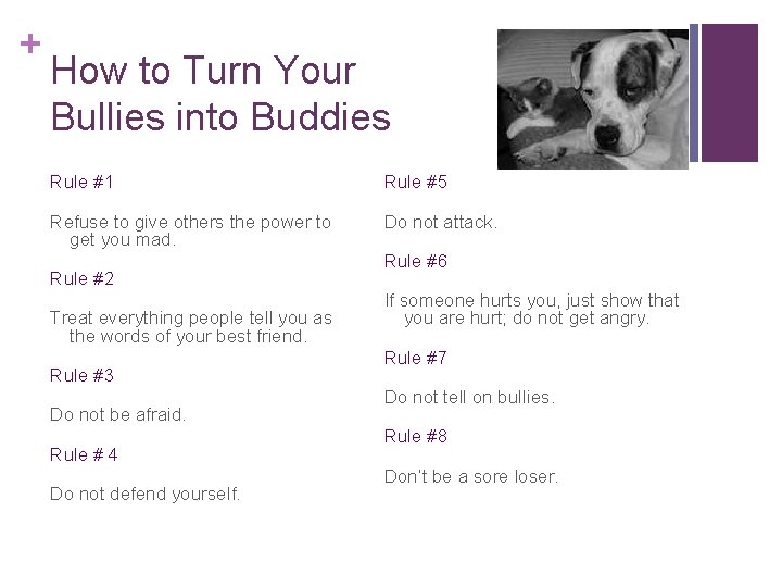 + How to Turn Your Bullies into Buddies Rule #1 Rule #5 Refuse to