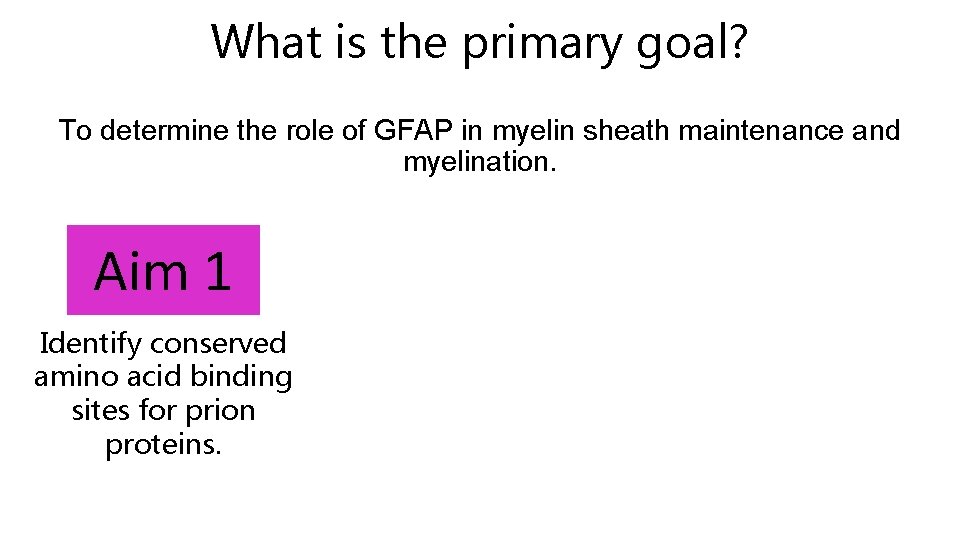 What is the primary goal? To determine the role of GFAP in myelin sheath
