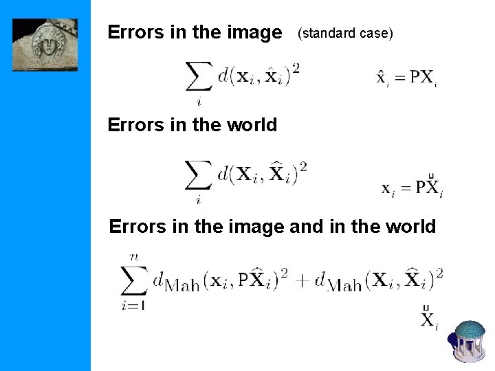 Errors in the image (standard case) Errors in the world Errors in the image