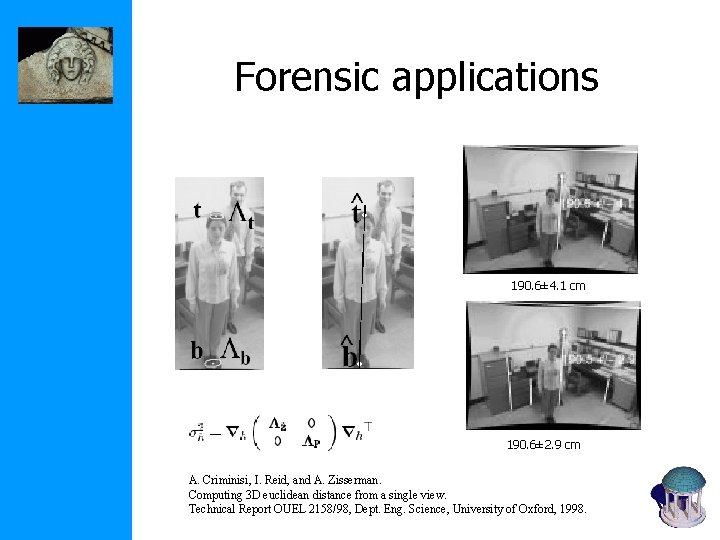 Forensic applications 190. 6± 4. 1 cm 190. 6± 2. 9 cm A. Criminisi,