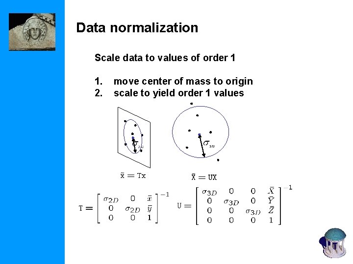 Data normalization Scale data to values of order 1 1. 2. move center of