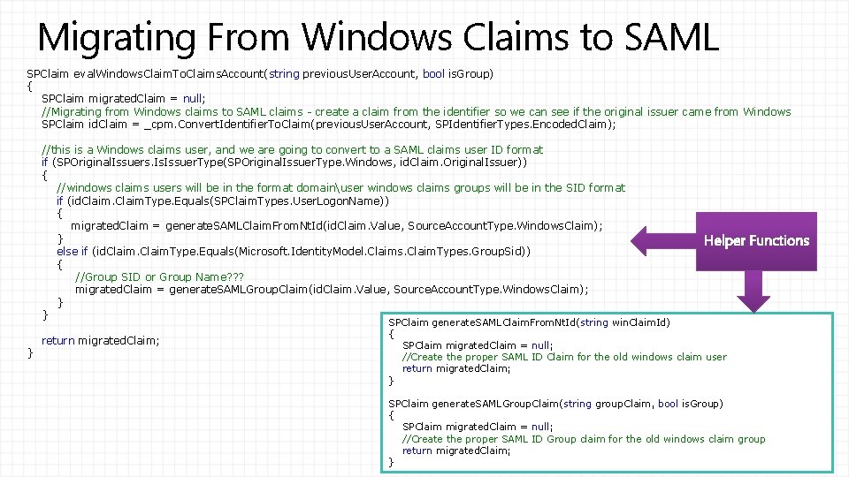 Migrating From Windows Claims to SAML SPClaim eval. Windows. Claim. To. Claims. Account(string previous. Migrating From Windows Claims to SAML SPClaim eval. Windows. Claim. To. Claims. Account(string previous.