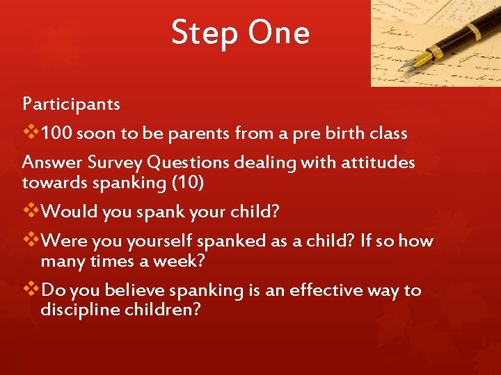 Step One Participants v 100 soon to be parents from a pre birth class