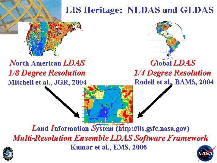 LIS Heritage: NLDAS and GLDAS North American LDAS 1/8 Degree Resolution Mitchell et al.