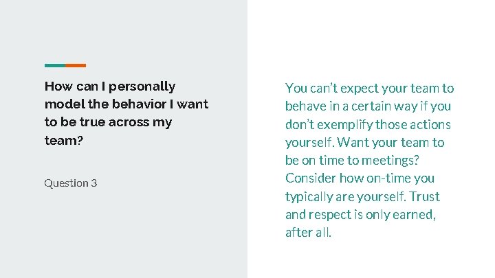 How can I personally model the behavior I want to be true across my