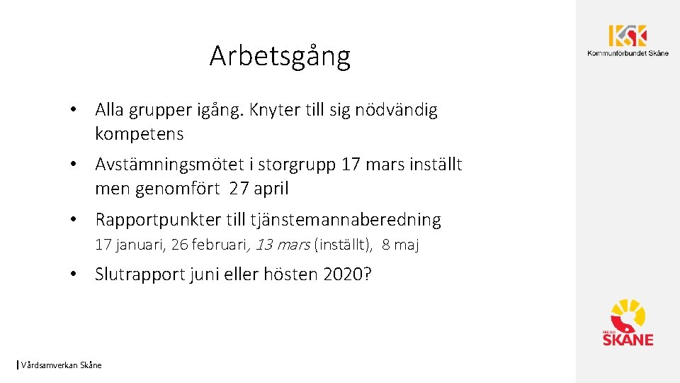 Arbetsgång • Alla grupper igång. Knyter till sig nödvändig kompetens • Avstämningsmötet i storgrupp