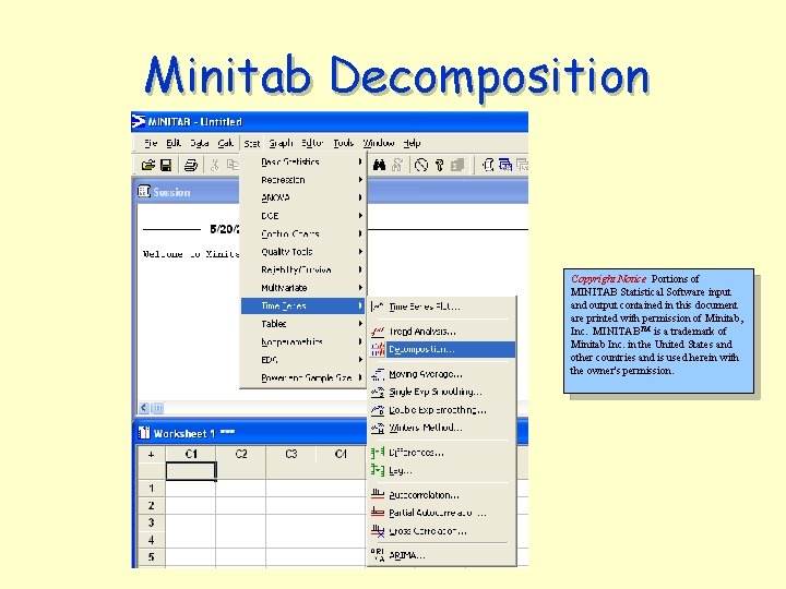 Minitab Decomposition Copyright Notice Portions of MINITAB Statistical Software input and output contained in