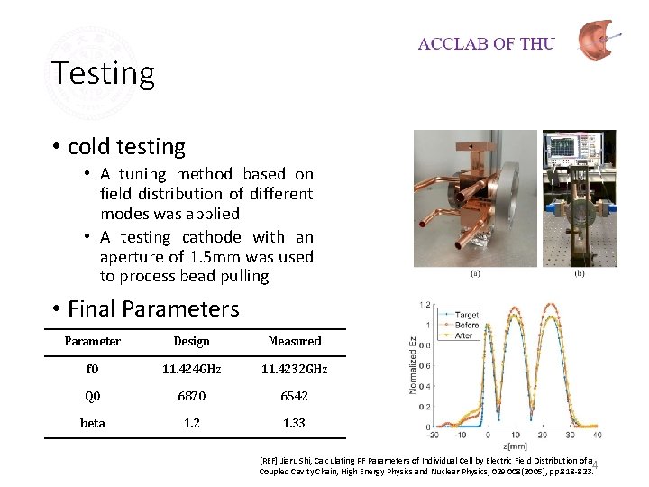 Testing • cold testing • A tuning method based on field distribution of different