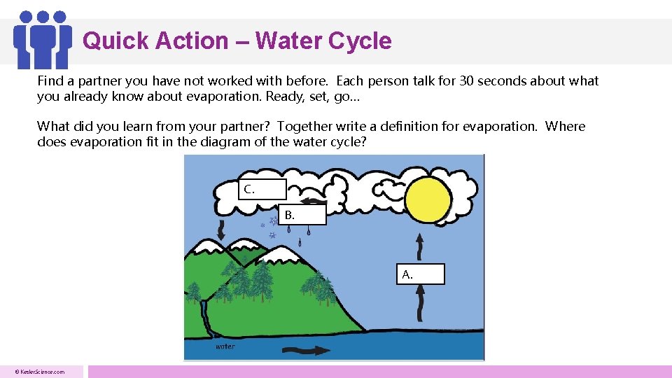Quick Action – Water Cycle Find a partner you have not worked with before. Quick Action – Water Cycle Find a partner you have not worked with before.