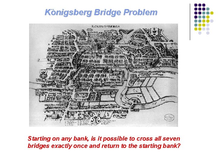 . . Konigsberg Bridge Problem Starting on any bank, is it possible to cross . . Konigsberg Bridge Problem Starting on any bank, is it possible to cross