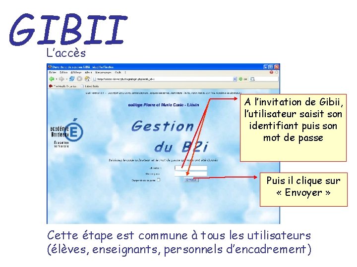 GIBII L’accès A l’invitation de Gibii, l’utilisateur saisit son identifiant puis son mot de
