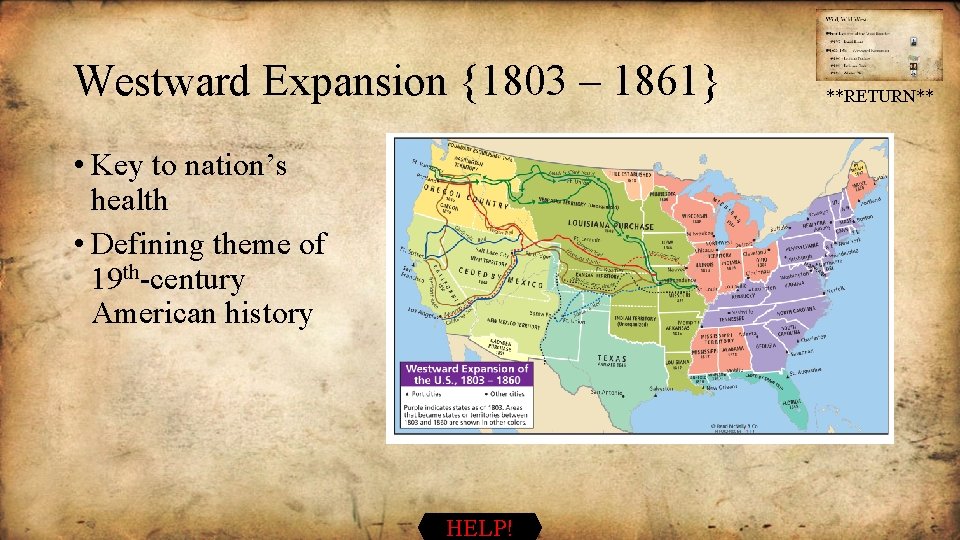 Westward Expansion {1803 – 1861} • Key to nation’s health • Defining theme of