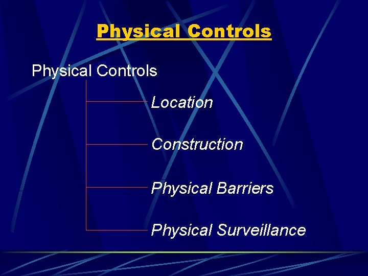 Physical Controls Location Construction Physical Barriers Physical Surveillance 