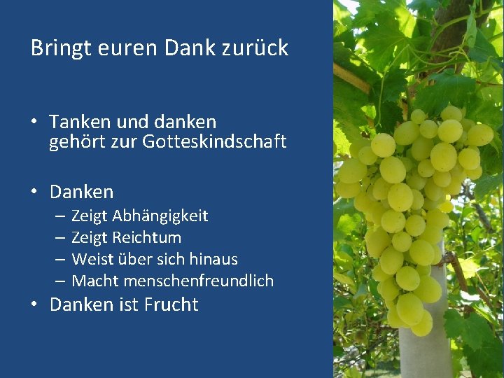 Bringt euren Dank zurück • Tanken und danken gehört zur Gotteskindschaft • Danken –