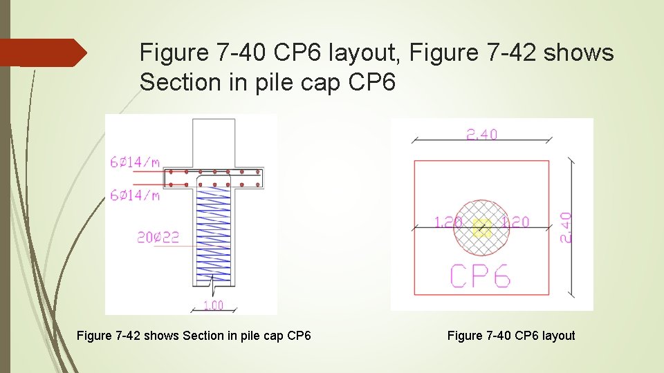 Figure 7 -40 CP 6 layout, Figure 7 -42 shows Section in pile cap