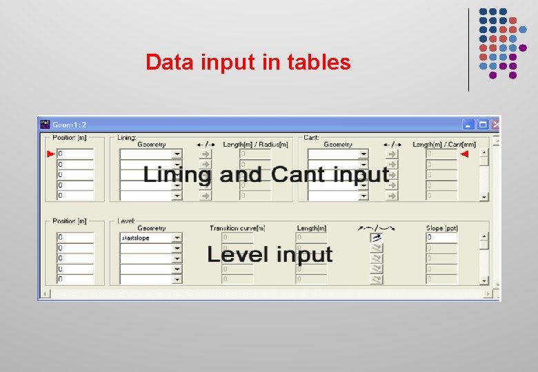 Data input in tables 