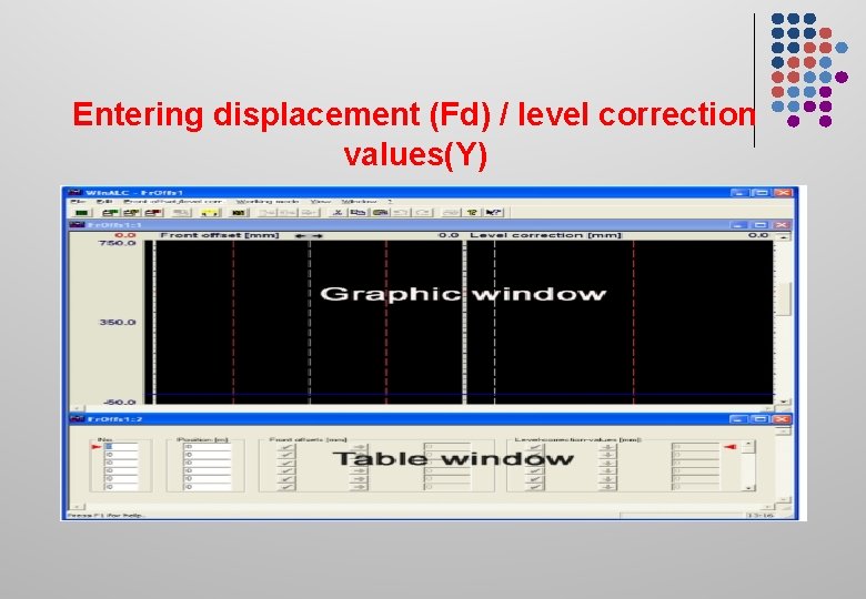 Entering displacement (Fd) / level correction values(Y) 