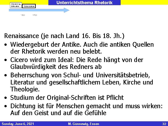 Unterrichtsthema Rhetorik Renaissance (je nach Land 16. Bis 18. Jh. ) • Wiedergeburt der