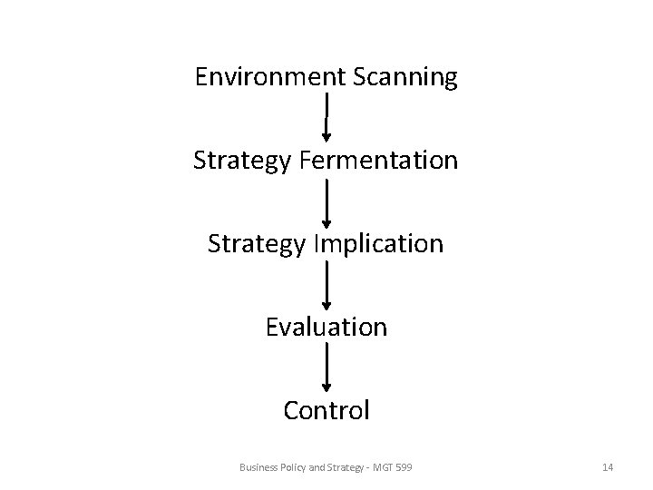Environment Scanning Strategy Fermentation Strategy Implication Evaluation Control Business Policy and Strategy - MGT