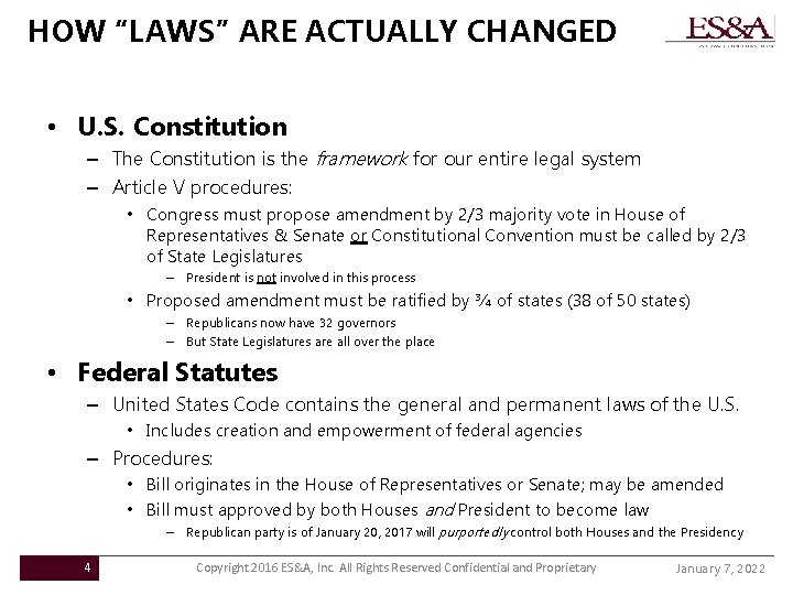 HOW “LAWS” ARE ACTUALLY CHANGED • U. S. Constitution – The Constitution is the