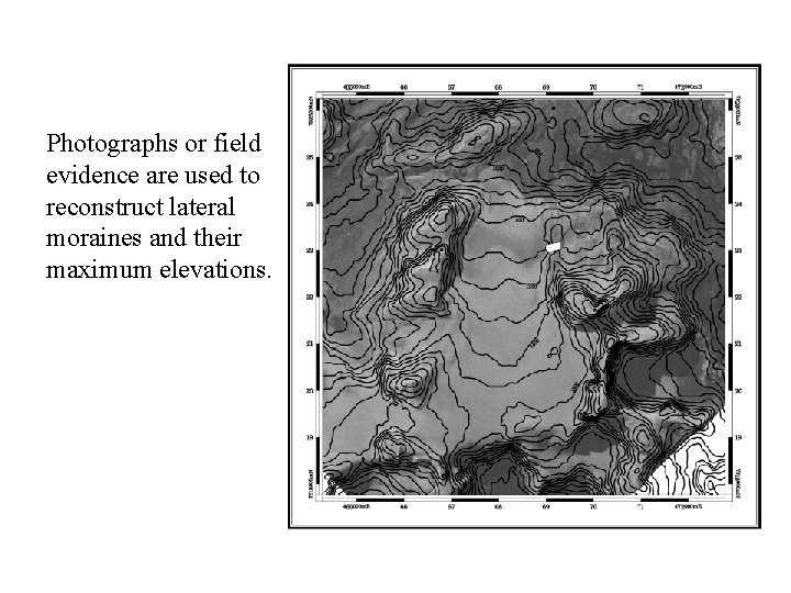 Photographs or field evidence are used to reconstruct lateral moraines and their maximum elevations.