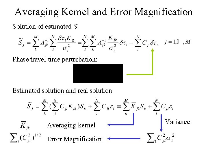 Averaging Kernel and Error Magnification Solution of estimated S: Phase travel time perturbation: Estimated