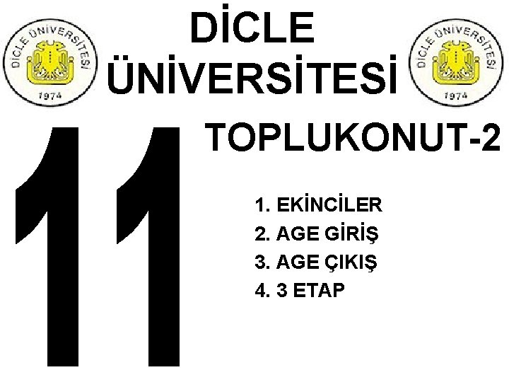 DİCLE ÜNİVERSİTESİ TOPLUKONUT-2 1. EKİNCİLER 2. AGE GİRİŞ 3. AGE ÇIKIŞ 4. 3 ETAP