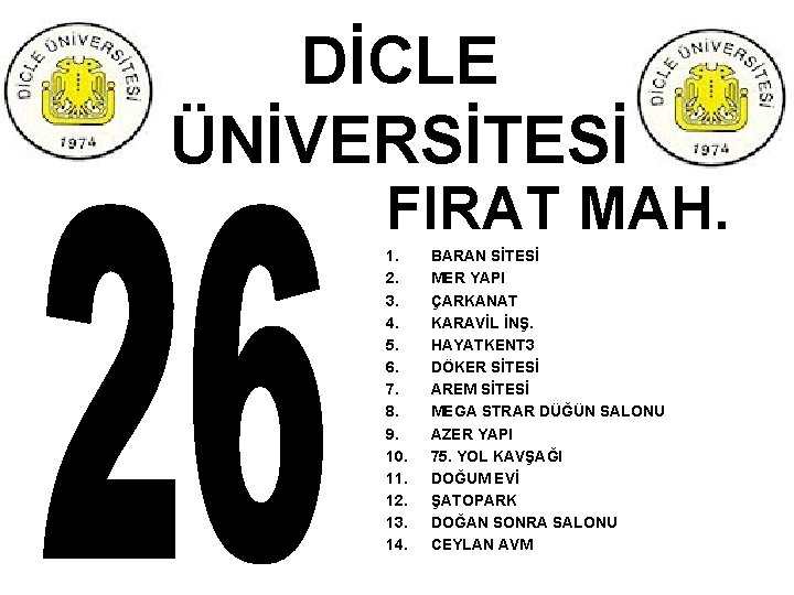 DİCLE ÜNİVERSİTESİ FIRAT MAH. 1. 2. 3. 4. 5. 6. 7. 8. 9. 10.