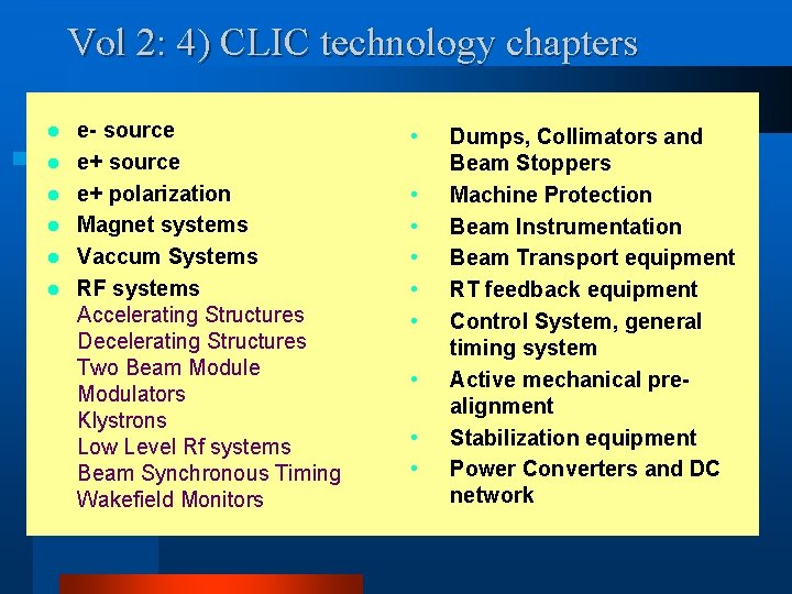 Vol 2: 4) CLIC technology chapters l l l e- source e+ polarization Magnet