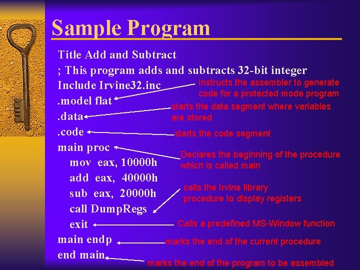 Sample Program Title Add and Subtract ; This program adds and subtracts 32 -bit