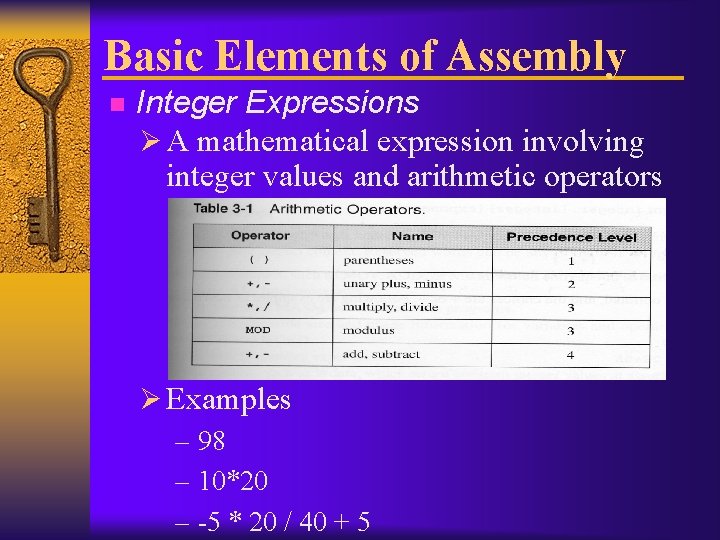 Basic Elements of Assembly n Integer Expressions Ø A mathematical expression involving integer values