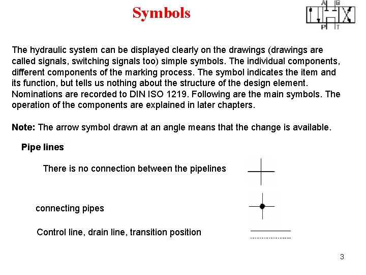 Symbols The hydraulic system can be displayed clearly on the drawings (drawings are called