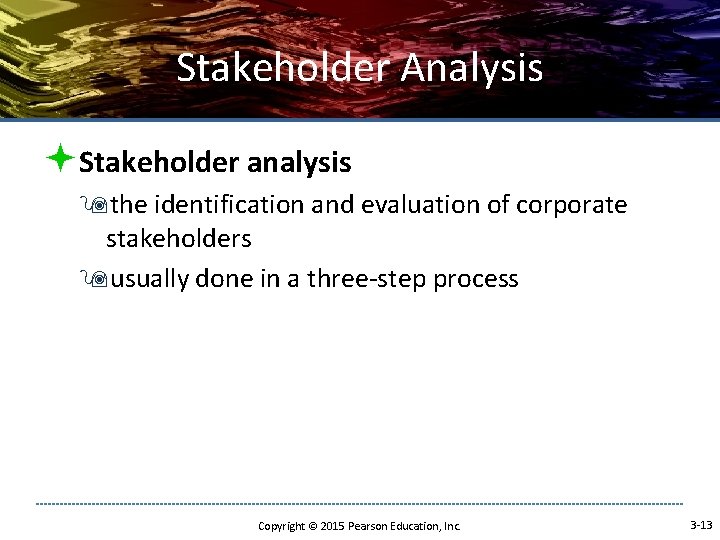 Stakeholder Analysis ªStakeholder analysis 9 the identification and evaluation of corporate stakeholders 9 usually