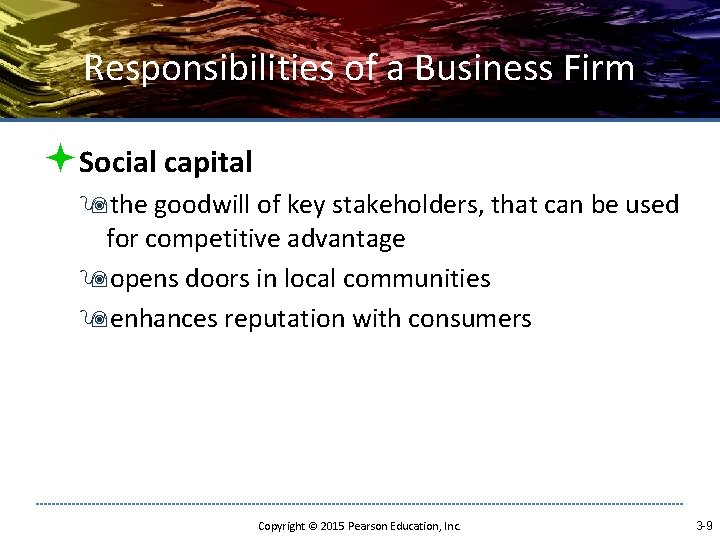 Responsibilities of a Business Firm ªSocial capital 9 the goodwill of key stakeholders, that