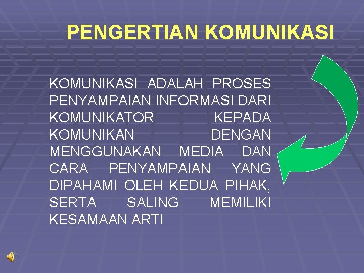 PENGERTIAN KOMUNIKASI ADALAH PROSES PENYAMPAIAN INFORMASI DARI KOMUNIKATOR KEPADA KOMUNIKAN DENGAN MENGGUNAKAN MEDIA DAN