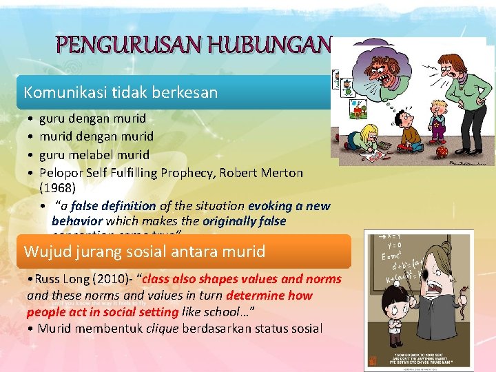 PENGURUSAN HUBUNGAN Komunikasi tidak berkesan • • guru dengan murid guru melabel murid Pelopor