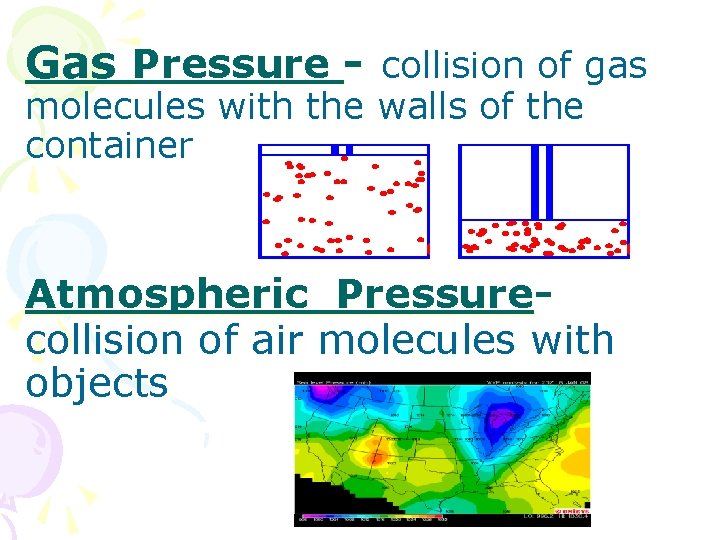 Gas Pressure - collision of gas molecules with the walls of the container Atmospheric