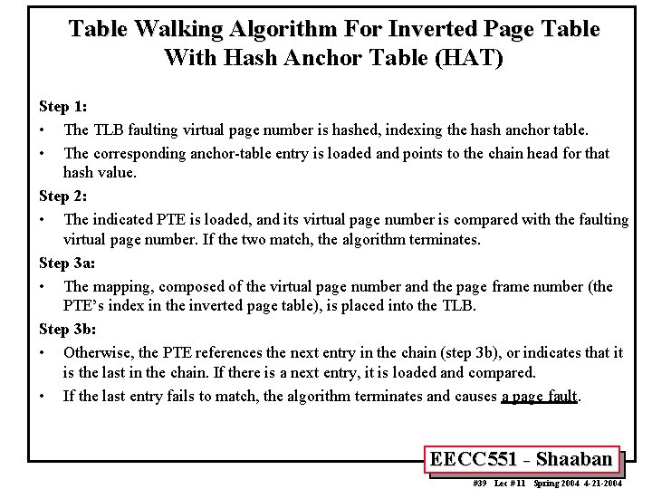 Table Walking Algorithm For Inverted Page Table With Hash Anchor Table (HAT) Step 1:
