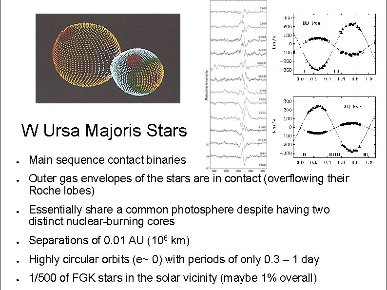 W Ursa Majoris Stars ● ● ● Main sequence contact binaries Outer gas envelopes
