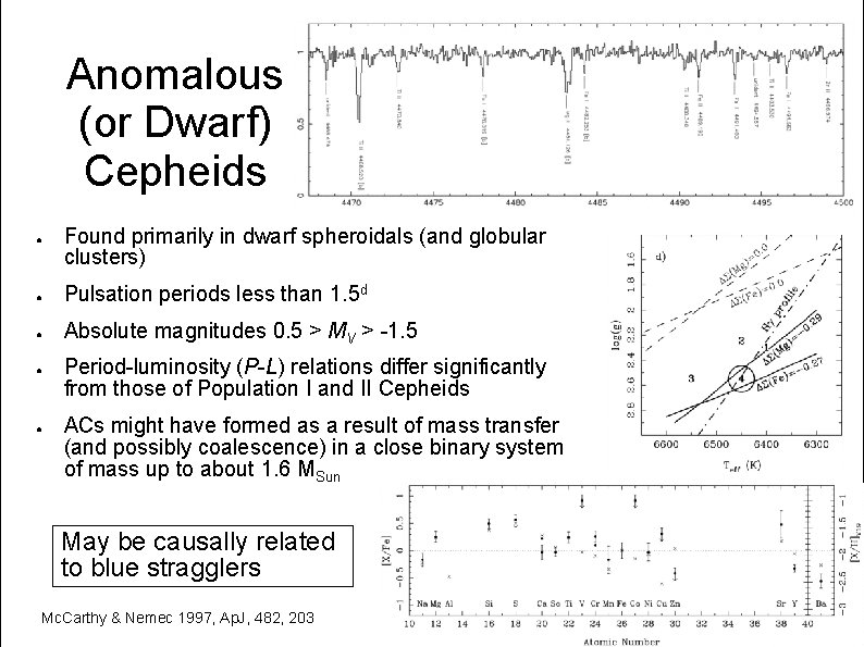 Anomalous (or Dwarf) Cepheids ● Found primarily in dwarf spheroidals (and globular clusters) ●