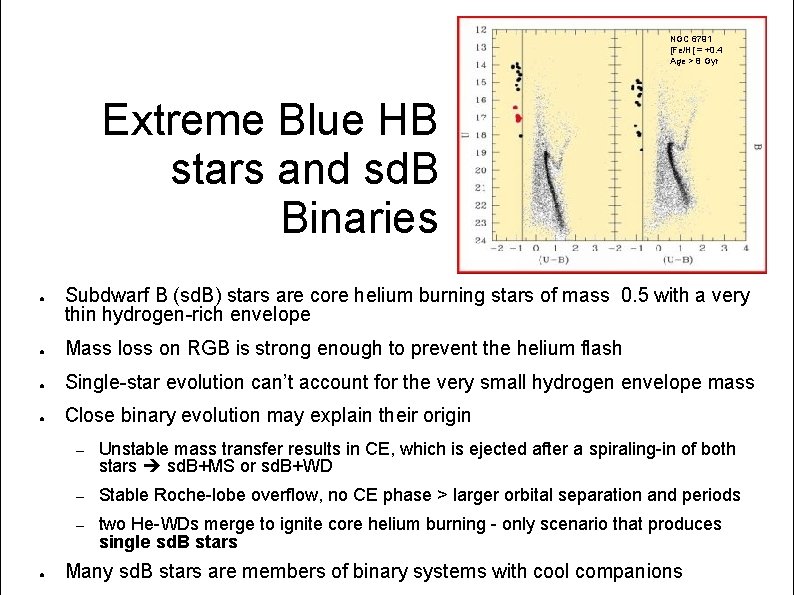 NGC 6791 [Fe/H[ = +0. 4 Age > 8 Gyr Extreme Blue HB stars