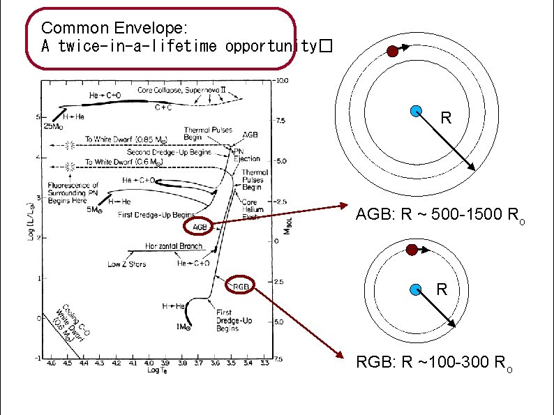 Common Envelope: A twice-in-a-lifetime opportunity� R AGB: R ~ 500 -1500 Ro R RGB: