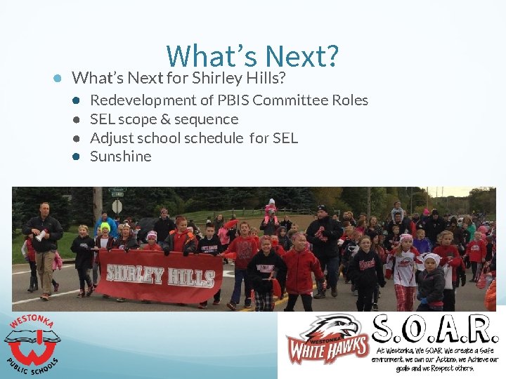 What’s Next? ● What’s Next for Shirley Hills? ● Redevelopment of PBIS Committee Roles