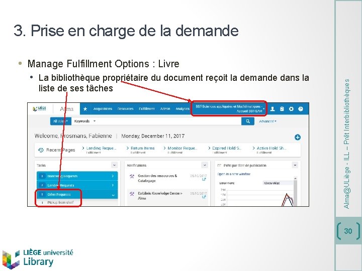 3. Prise en charge de la demande • La bibliothèque propriétaire du document reçoit